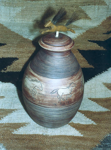 Horse vase with top by Shirley Brauker